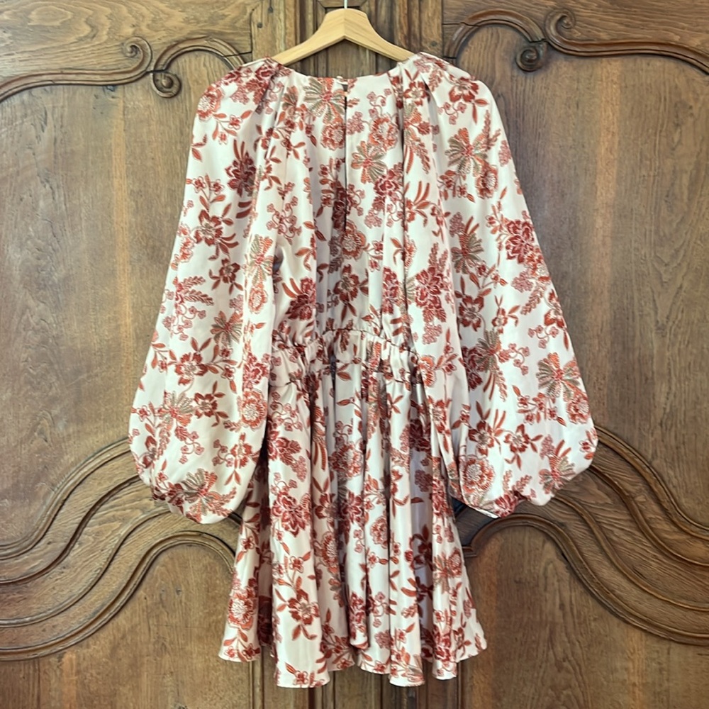 MISA Los Angeles Kara Mini Dress Falling Flora Flower Satin Balloon Sleeve - Picture 10 of 13